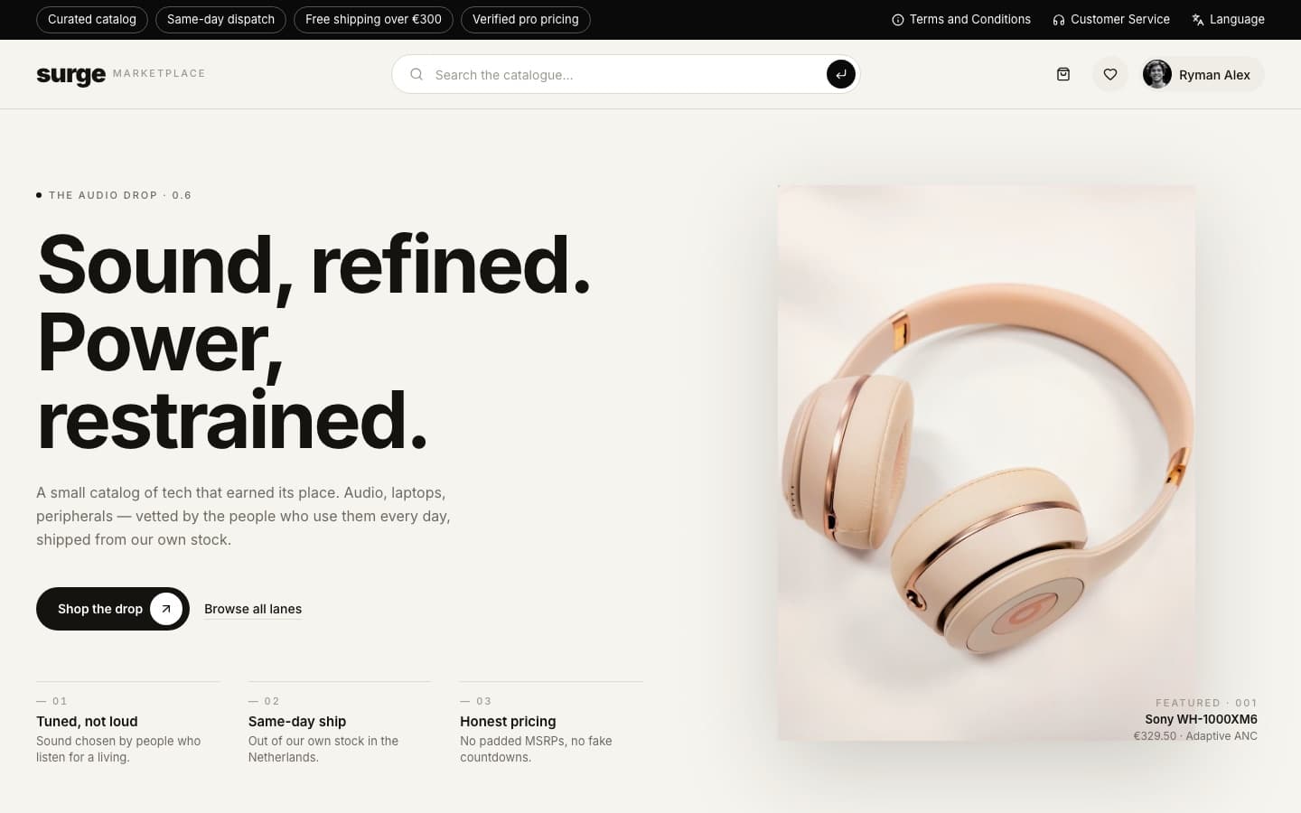 Surge — home page hero