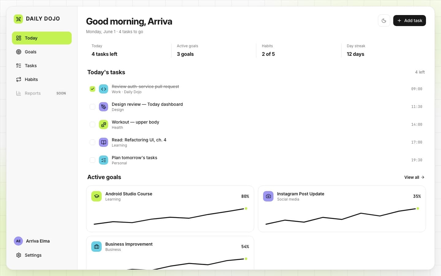 Daily Dojo — Today, light theme