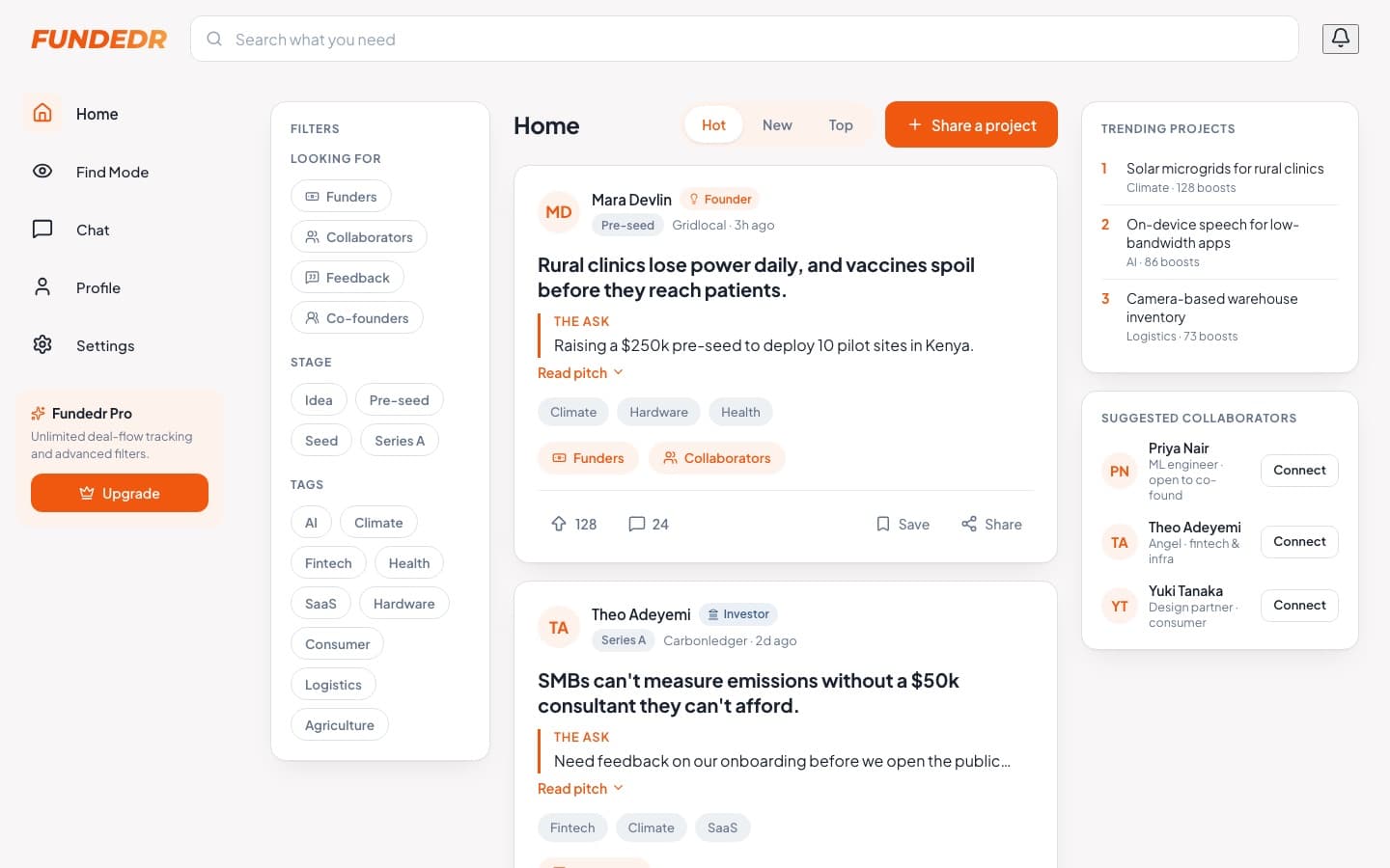 Fundedr — home feed